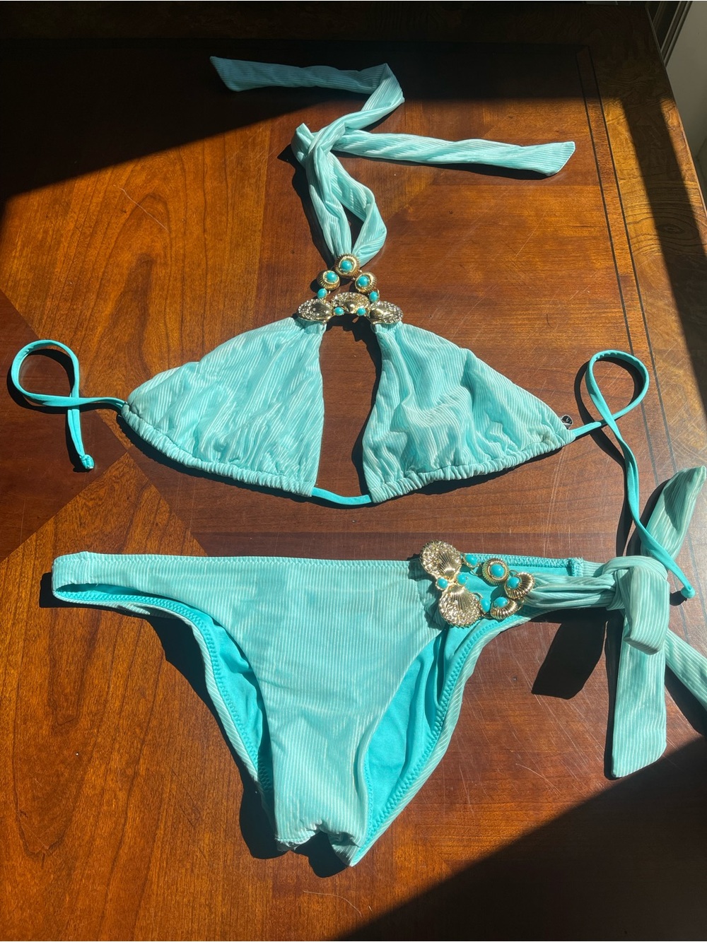 Turquoise Embellished Bikini Set “Lara” by beach bunny XL/L set RARE - Picture 3 of 14